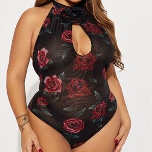 NWT Fashion Nova Floral Bodysuit,Stretchy Sheer Bodysuit Size Large